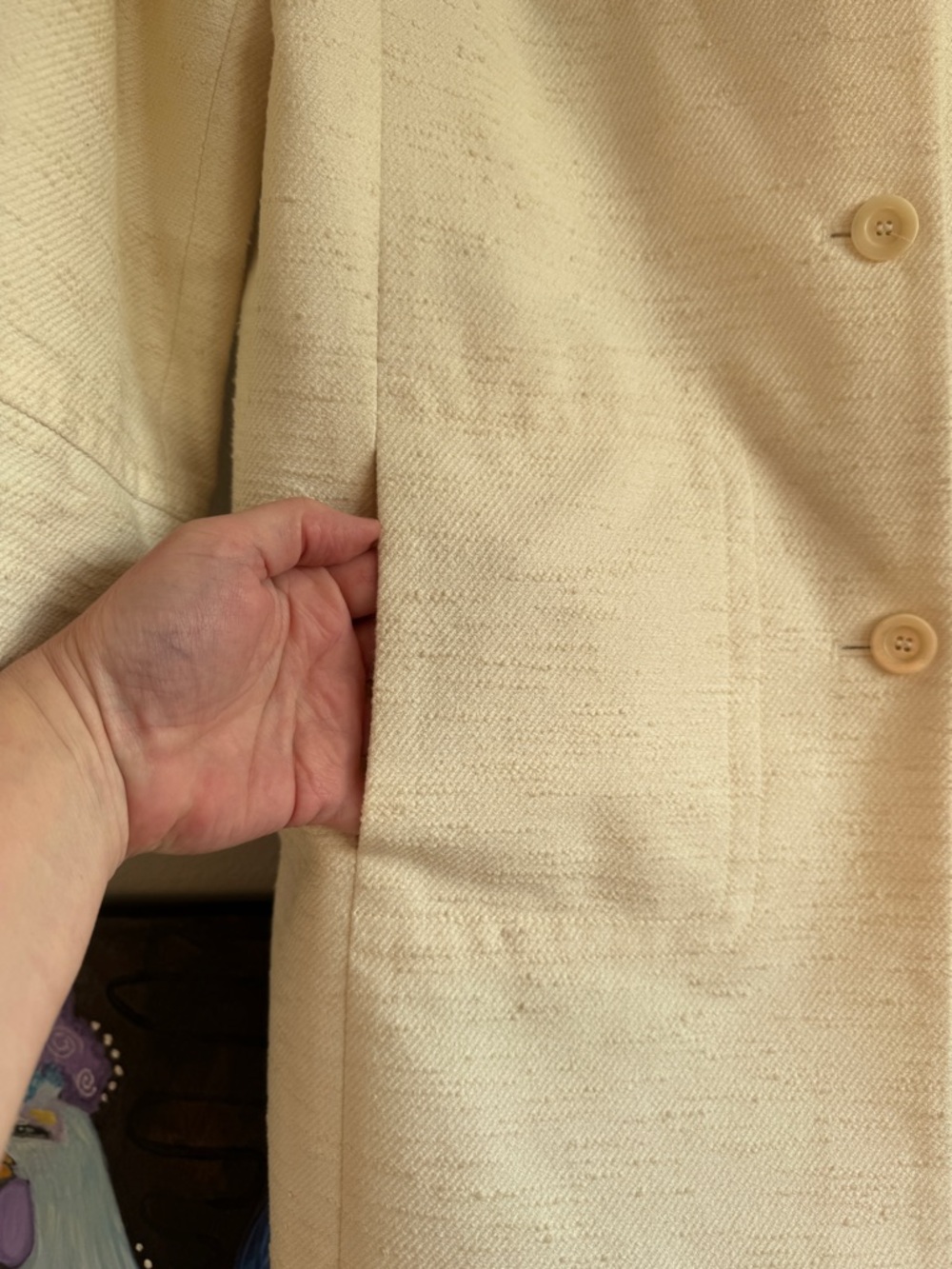 TALBOTS Petites Cream & Black Contrast Trim Spring Coat Old Money Aesthetic - Picture 5 of 9